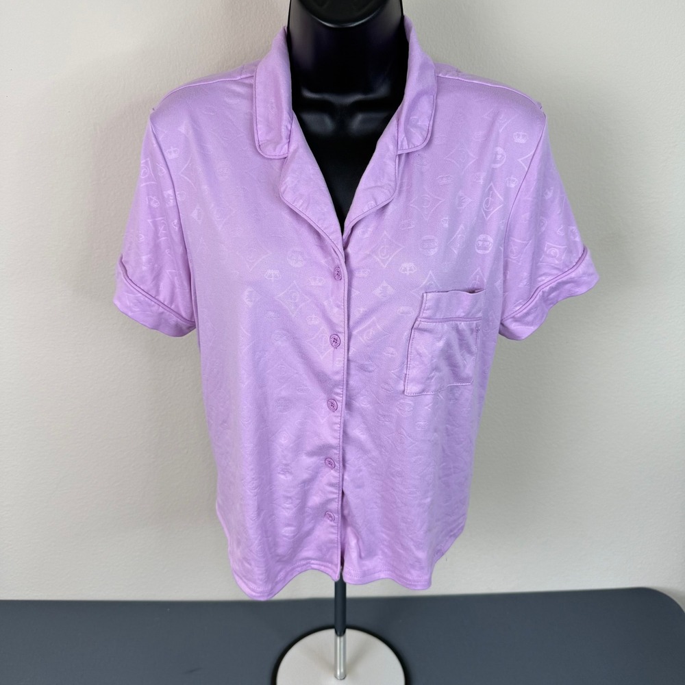 Juicy Couture Women's Short Sleeve Button Front Pajama Top Purple Size Medium - Picture 2 of 5